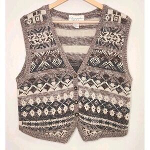 Christopher & Banks Fair Isle Knit Gray Cream Sweater Vest Womens L Grandmacore